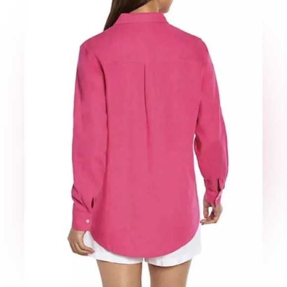 Gap Ladies Lightweight Long Sleeve Collared Linen Button Down Top, Pink - Picture 2 of 4